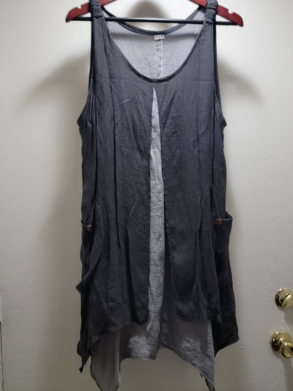 Sleeveless Silk And Cotton Layered Tunic Dress - Charcoal Gray
